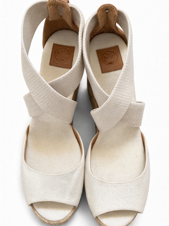 Tory Burch Shoes - Tory Burch Cream Canvas Espadrille Wedges